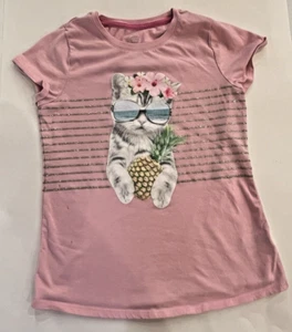 Wonder nation Girls Xl1 4/16 Pink and Gold Stripes Cool Cat T Shirt - Picture 1 of 9