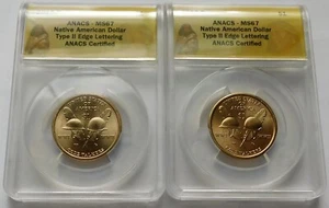 2016-P + 2016-D Native American Code Talkers $1 - ANACS MS67 Type I Edge Letter - Picture 1 of 3
