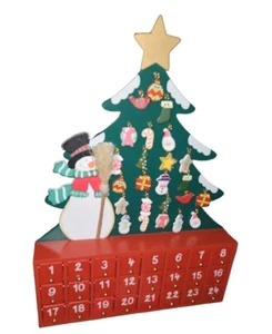 Kurt Adler Christmas Advent Calendar Wooden Tree Shaped Snowman 24 Ornaments - Picture 1 of 4