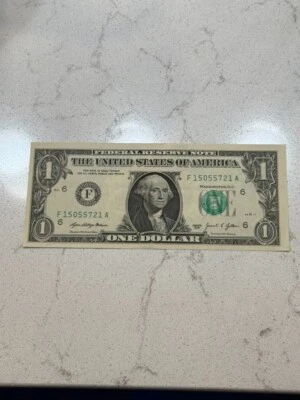 $1 ONE US DOLLAR BILL NOTE MISCUT MISALIGNED OFF CENTER ERROR - Image 1 of 2