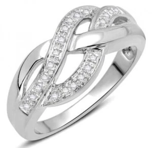 Womens 14K White Gold Finish Size 7 Designer Diamond Ring - Picture 1 of 8