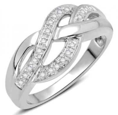 Womens 14K White Gold Finish Size 7 Designer Diamond Ring - Image 1 of 4