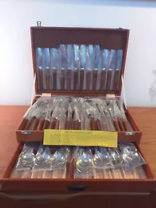Vintage 1960s Glosswood Sheffield stainless steel teak Canteen Cutlery Set 44pc, - Picture 1 of 24