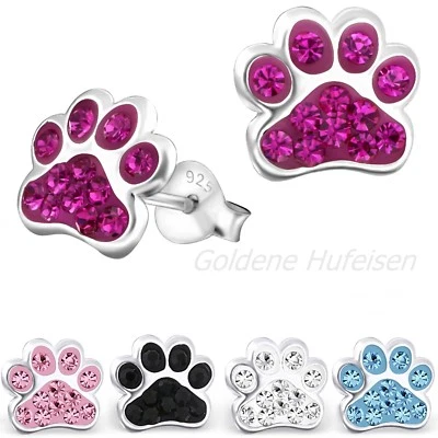 Kristall Pfötchen Pfote Ohrstecker 925 Sterling Silber Ohrringe Mädchen - Bild 1 von 3
