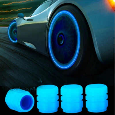 4pcs Luminous Tire Valve Cap Decor Car Wheels Dust Cover Glow In The Dark  - Image 1 of 4