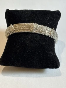 Judith Ripka Sterling Silver 925 Three Hearts Hinged Cuff Bracelet - Picture 1 of 6