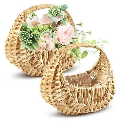 Маленькая цветочная корзина для девочек Набор из 2 штук — Маленькая плетеная корзина с ручкой и  - Изображение 1 из 4