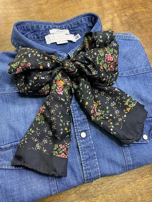 Vintage Black Bow Scarf Floral Print Echo Made In Japan - Image 1 of 4
