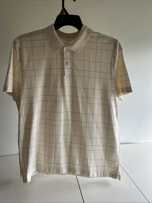 Can Heusen Men's Polo Gold Plaid Ivory Shirt Size L - Image 1 of 4