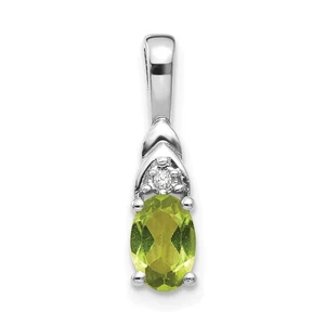 14k White Gold Oval August/Peridot and Diamond Pendant 0.57gm L-16 mm, W-4 mm - Picture 1 of 3