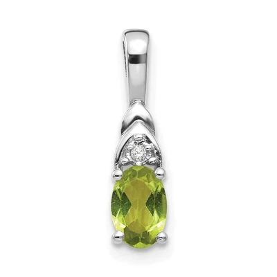 14k White Gold Oval August/Peridot and Diamond Pendant 0.57gm L-16 mm, W-4 mm - Image 1 of 3