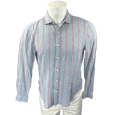7 For All Mankind Men Blue Pink Striped Long Sleeve Button Up Dress Shirt Top S - Image 1 of 4