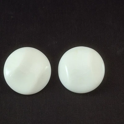 Vintage White Ceramic Clip On Earrings Silver Tone Button Style Unsigned Retro - Image 1 of 4