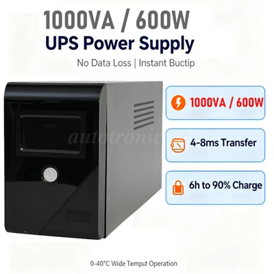 Fuente de alimentación ininterrumpida UPS de respaldo 1000VA 600W 3 salidas pantalla LCD batería Foto 1 de 4