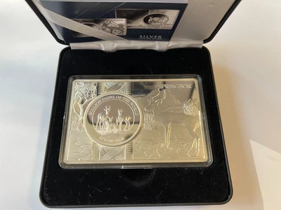 1 Oz 999er Silbermünze Springbock Familie im 3 oz Barren Silberauflage - Bild 1 von 4