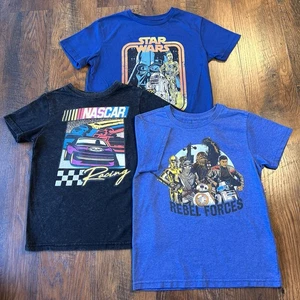 Lot 3 Boys T-Shirts Star Wars NASCAR Racing Graphic Tees Youth Sz 7-8 Bundle - Picture 1 of 14