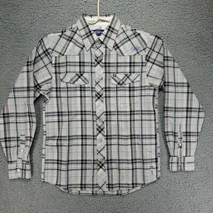 Camicia western CRU Designs manica lunga perla snap uomo M grigia a quadri cotone - Foto 1 di 10