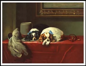 CAVALIER KING CHARLES SPANIEL LOVELY VINTAGE STYLE A4 SIZE DOG ART PRINT POSTER - Picture 1 of 1