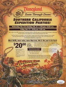 Bob Joles Signed 8.5x11 Indiana Jones Adventure Disneyland Promo Flyer JSA COA - Picture 1 of 2