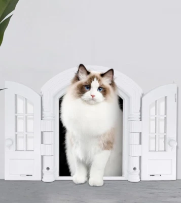 NUEVA Puerta Francesa Gato Mascota - Elegante Sin Solapa Grande Blanca 10.8" x 9.45" Foto 1 de 4