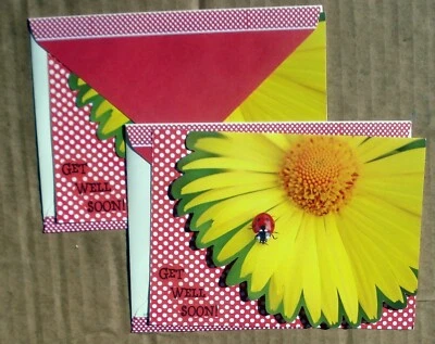 Get Well Lot of 2 Blank Note Cards w/ Envelopes JetKat 2012 Sunflower - Image 1 of 4