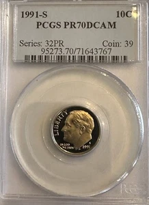 1991-S ROOSEVELT CLAD DIME CERTIFIED PCGS PR70DCAM (P1-3) - Picture 1 of 4