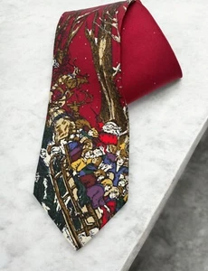Santa Claus Christmas Mens Silk Neck Tie Children Sleigh Ride Reindeer - Picture 1 of 8