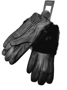 Bloomingdale's Echo schwarze Handschuhe Leder und Kunstfellbesatz brandneu in einer Tasche - Bild 1 von 7