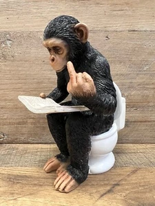 Chimpanzee Sitting on the Toilet Figurine 7" x 5" - Picture 1 of 5
