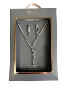 New Believe By Brilliance Silver Plated Cubic Zirconia Necklace Earrings Set - Picture 1 of 16