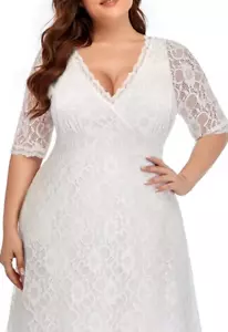 Women's Plus Size Wedding Guest Cocktail Party Semi Formal Lace Wrap V Neck Knee - Picture 1 of 6