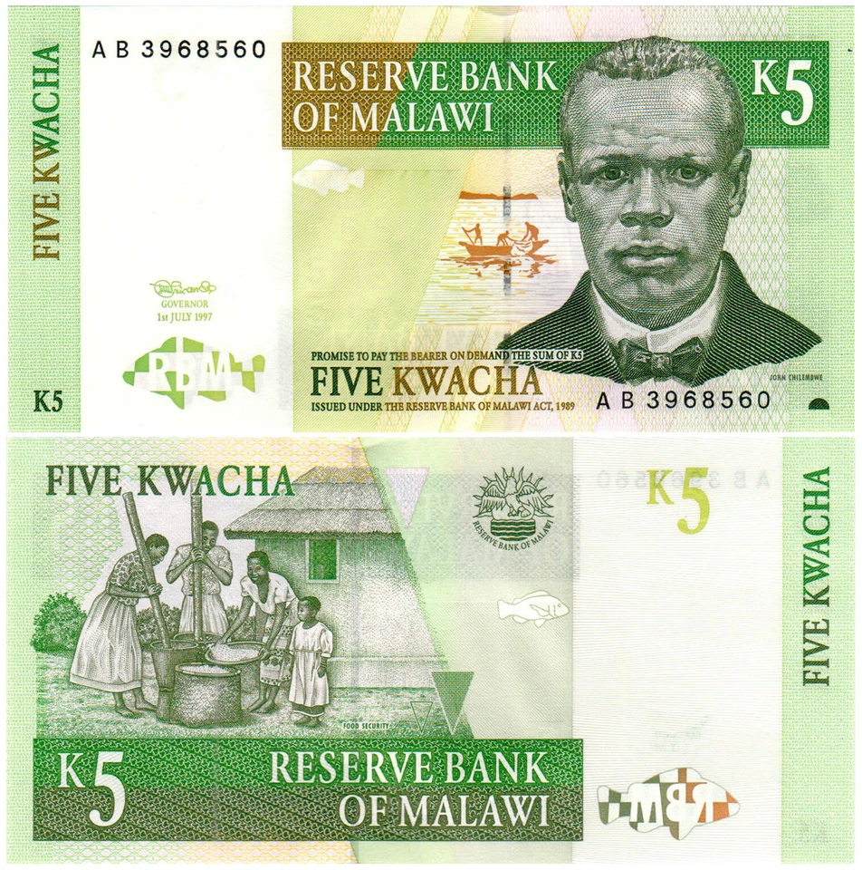 Malawi 5 Kwacha P#36a (1997) Reserve Bank of Malawi UNC - Image 1 of 1
