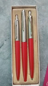 Parker Jotter Set Floating Ball & Ballpoint Pen & Pencil Red New In Box Brass - Picture 1 of 4
