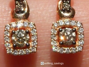 14K ROSE GOLD LEVIAN DIAMOND CHOCOLATE & WHITE 6/10th INCH DROP EARRINGS - Picture 1 of 6