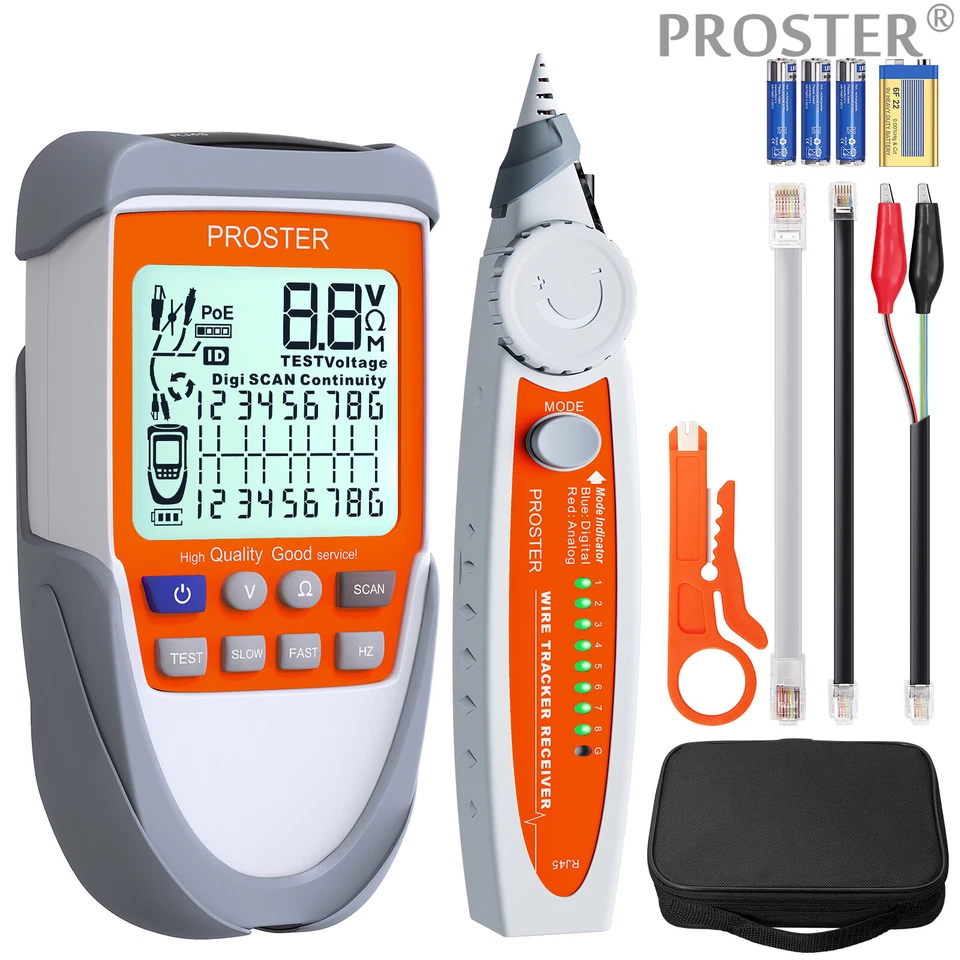Proster LCD Kabelsucher Leitungssuchgerät POE Rj11 Rj45 Netzwerk Leitungssucher - Bild 1 von 4
