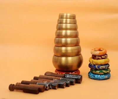 Singing bowl set of 7-Tibetan handmade singing bowl set-Chakra Healing set-Nepal - Image 1 of 4