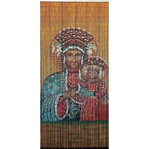 Bamboo Beaded Curtain Hand Painted-Black Madonna of Czestochowa - Picture 1 of 2
