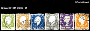 ICELAND 1911 SC 86-91 JON SIGURDSSON STATEMAN & AUTHOR 1e - 25a UNG F/VF - Picture 1 of 2