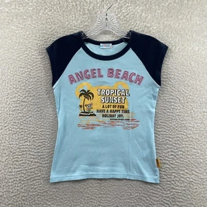 Y2K Vintage Engel blau japanisches Baby-T-Shirt kurzes Oberteil XS S Kidcore Kawaii Harajuku - Bild 1 von 10