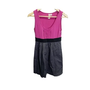 L8ter Dress Y2K Size S Pink Gray Short Sleeveless A-line Colorblock Tuxedo Ruffl - Picture 1 of 5