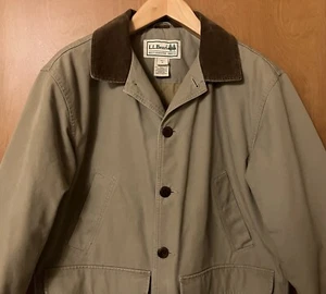 LL Bean Men's Khaki Tan Canvas Quilted Lined Barn Chore Jacket Coat Size Medium - Picture 1 of 11
