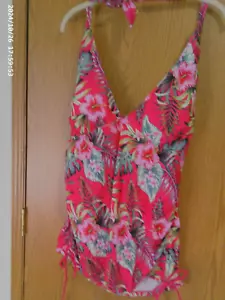 New Women's Pink Floral Plunging Neckline Tankini Top W/ Brief Bottoms Size 4XL - Picture 1 of 11