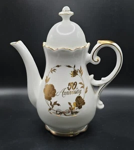 Norcrest Teapot 50th Anniversary Retired Fine China Gold Vintage - Picture 1 of 7