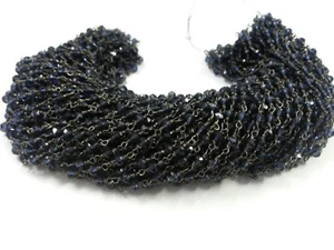 5 Feet iolite Quartz Rondelle 3-4mm Hydro Beads Black Wire Rosary Beaded Chain - Picture 1 of 5