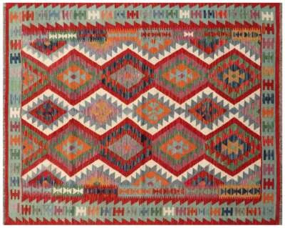 Afghan Maimana Kelim Teppich 150x200 Handgewebt Bunt Geometrisch Handarbeit 25 - Bild 1 von 4
