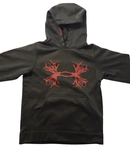 Under Armor Hunter Green Hoodie w/Orange Logo & Front Pocket Boy Size YSM - Picture 1 of 4