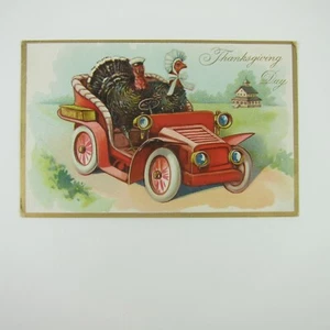 Erntedank Postkarte Wild Turkey Drive Auto anthropomorph Raphael Tuck antik - Bild 1 von 12