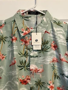Hawaiian Shirt by SSLR Vogue Mens 3XL Tropical Flamingo Short Sleeve NWT - Picture 1 of 12