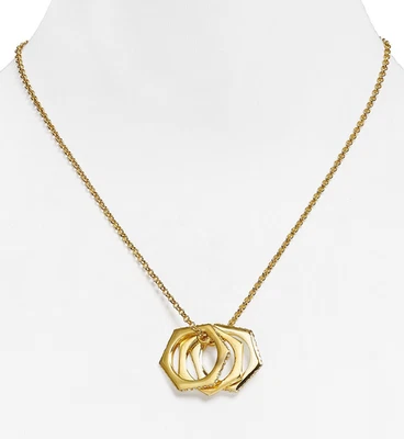 LAUREN Ralph Lauren Gold Tone Pebble Beach Pave Hexagon Pendant Necklace $58 NEW - Image 1 of 4