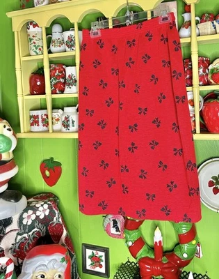 复古 Cathy Daniels 黑色红色蝴蝶结 Coquetecore 假日圣诞节中裙 — 第 1/4 张图片